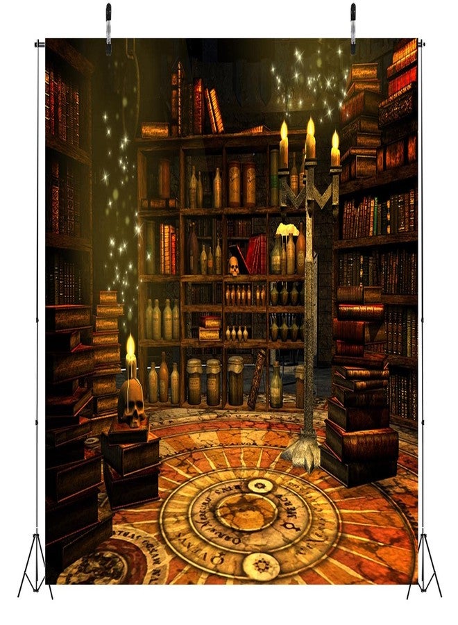 BELECO 7x5ft Fabric Magical Wizard Study Room Backdrop for Photography Ancient Library Bookshelf Magic Books Potion Skulls Candles Elves Magician Tarot Alchemy Backdrop Photo Booth Studio Props - Image 4