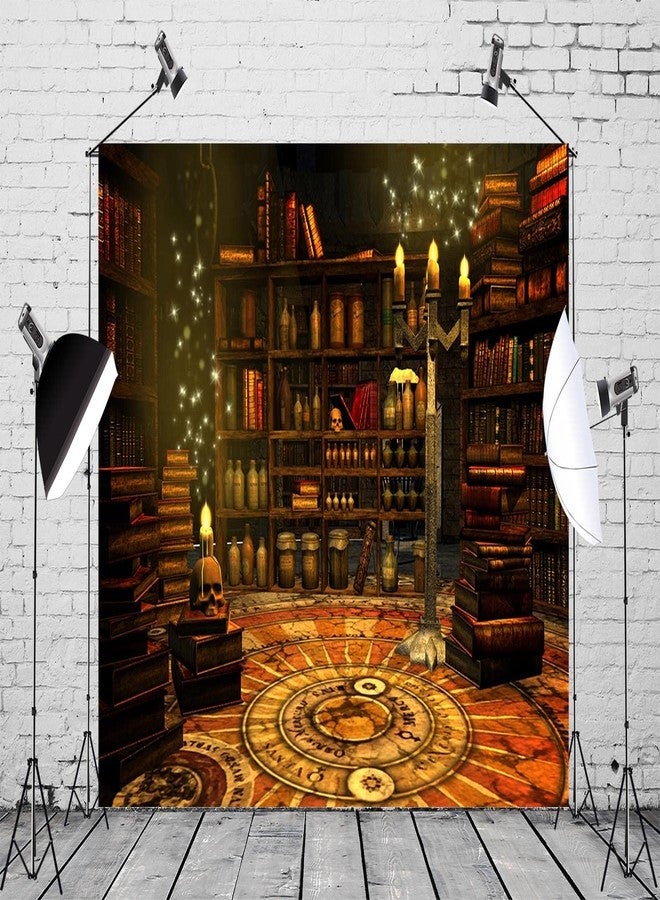 BELECO 7x5ft Fabric Magical Wizard Study Room Backdrop for Photography Ancient Library Bookshelf Magic Books Potion Skulls Candles Elves Magician Tarot Alchemy Backdrop Photo Booth Studio Props - Image 3
