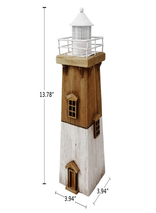 Linfevisi Wood Lighthouse Decor Rustic LED Light House Decor Wooden Decorative Nautical Lighthouse Statue Coastal Beach Themed Lighthouse Handcrafted Tabletop Decoration Home Bathroom (13.78") - Image 2