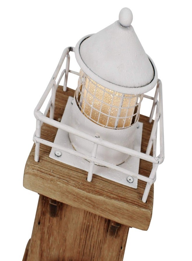 Linfevisi Wood Lighthouse Decor Rustic LED Light House Decor Wooden Decorative Nautical Lighthouse Statue Coastal Beach Themed Lighthouse Handcrafted Tabletop Decoration Home Bathroom (13.78") - Image 3