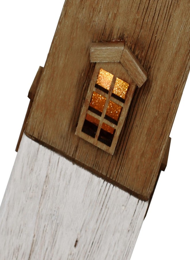 Linfevisi Wood Lighthouse Decor Rustic LED Light House Decor Wooden Decorative Nautical Lighthouse Statue Coastal Beach Themed Lighthouse Handcrafted Tabletop Decoration Home Bathroom (13.78") - Image 4