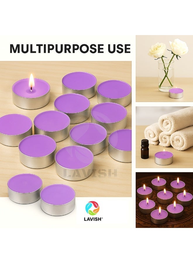 لافيش شموع شاي 50 قطعة، شموع شاي بنفسجية غير معطرة وبدون دخان مع فتيل قطني | مدة احتراق ساعتين | مناسبة لرمضان، عيد الفطر، ديوالي، بوجا، حفلات الزفاف، عيد الميلاد، والسبت - Image 3