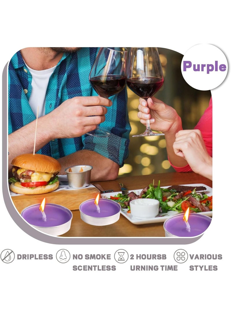 لافيش شموع شاي 50 قطعة، شموع شاي بنفسجية غير معطرة وبدون دخان مع فتيل قطني | مدة احتراق ساعتين | مناسبة لرمضان، عيد الفطر، ديوالي، بوجا، حفلات الزفاف، عيد الميلاد، والسبت - Image 5