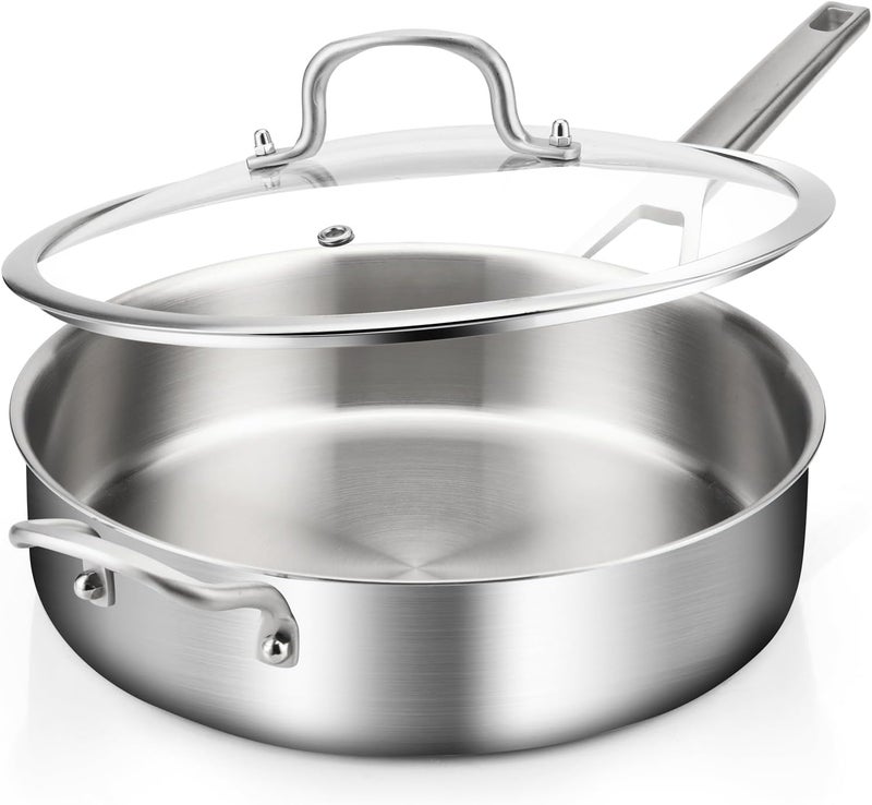 Yeksum 3-Quart Saute Pan with Lid | 10-Inch 3-Ply 18/10 Stainless Steel Deep Fry Pan & Large Skillet, Healthy Non-Toxic Cookware, Oven Safe 600°F & Dishwasher Safe - Image 1