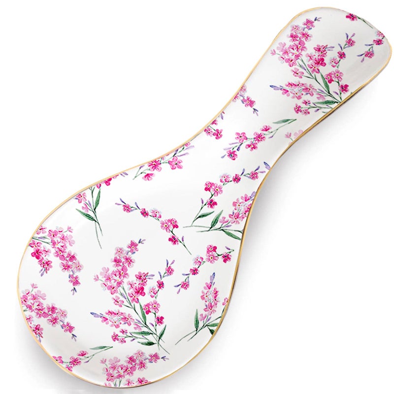 LEAZUL Ceramic Spoon Rest for Stove Top Kitchen Counter Large Spoon Holder Farmhouse Floral Flowers Print Coffee Spoon Cooking Utensil Tools Rest Modern Kitchen Decor - Image 1