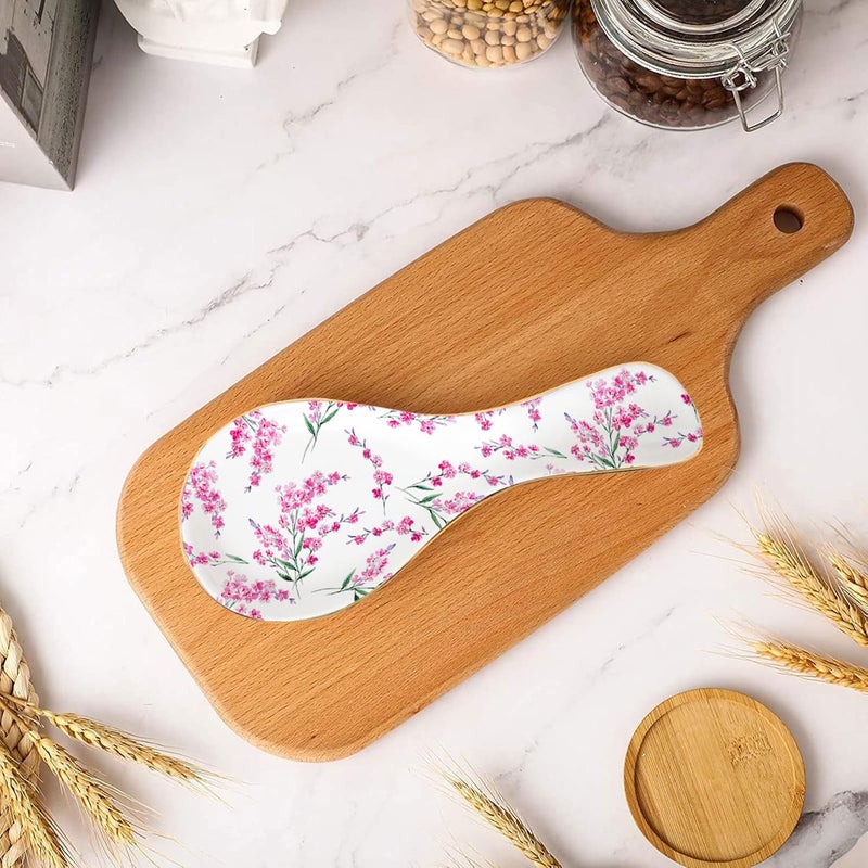 LEAZUL Ceramic Spoon Rest for Stove Top Kitchen Counter Large Spoon Holder Farmhouse Floral Flowers Print Coffee Spoon Cooking Utensil Tools Rest Modern Kitchen Decor - Image 2