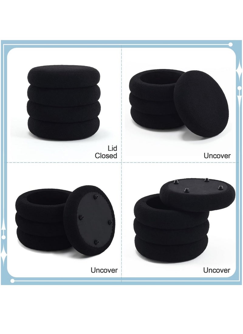Nice Home Modern Black Sherpa Ottoman – Round Storage Stool with Soft Fluffy Upholstery, Hidden Compartment & Wooden Base for Bedroom, Living Room & Vanity Use  - Image 4