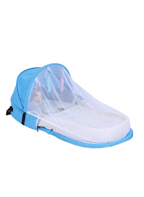 Portable Folding Baby Travel Crib with Mesh Canopy, Bug Net, and Infant Lounger | Compact and Travel-Friendly Baby Sleeper Bag | Lightweight Nursery Bed for Newborns 0-12 Months, BLUE