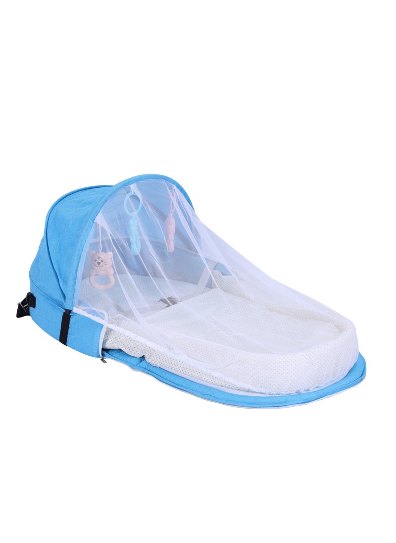 BABY PLUS - Portable Folding Baby Travel Crib with Mesh Canopy, Bug Net, and Infant Lounger | Compact and Travel-Friendly Baby Sleeper Bag | Lightweight Nursery Bed for Newborns 0-12 Months, BLUE - Image 1
