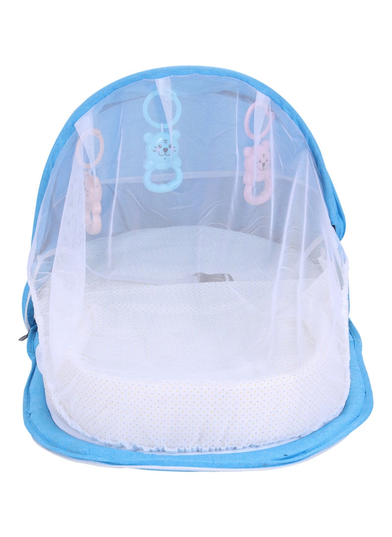 BABY PLUS - Portable Folding Baby Travel Crib with Mesh Canopy, Bug Net, and Infant Lounger | Compact and Travel-Friendly Baby Sleeper Bag | Lightweight Nursery Bed for Newborns 0-12 Months, BLUE - Image 1