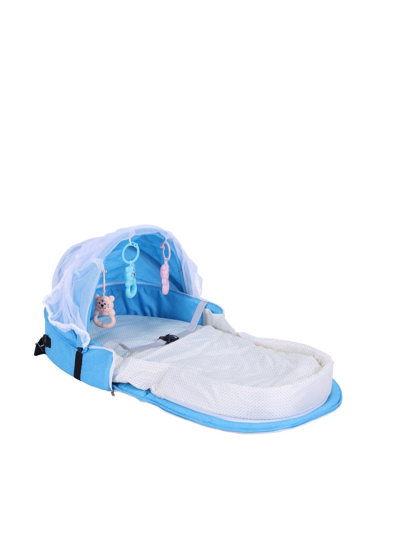 BABY PLUS - Portable Folding Baby Travel Crib with Mesh Canopy, Bug Net, and Infant Lounger | Compact and Travel-Friendly Baby Sleeper Bag | Lightweight Nursery Bed for Newborns 0-12 Months, BLUE - Image 1