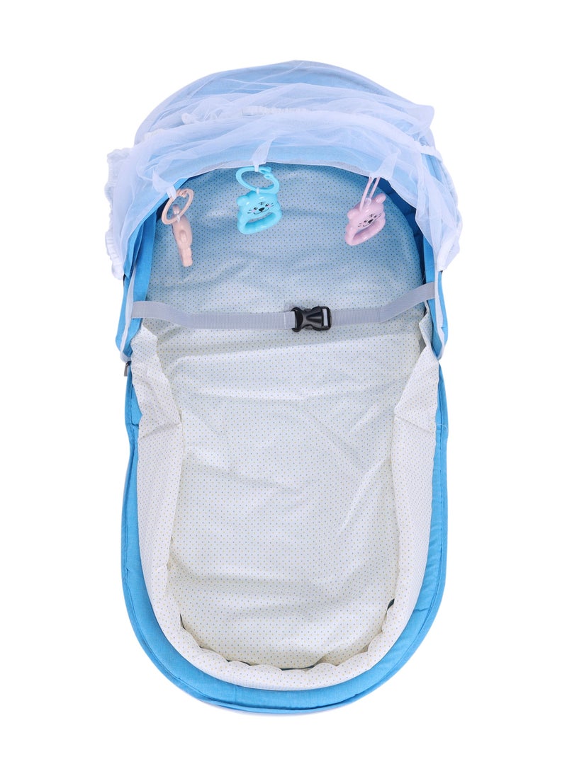 BABY PLUS - Portable Folding Baby Travel Crib with Mesh Canopy, Bug Net, and Infant Lounger | Compact and Travel-Friendly Baby Sleeper Bag | Lightweight Nursery Bed for Newborns 0-12 Months, BLUE - Image 1