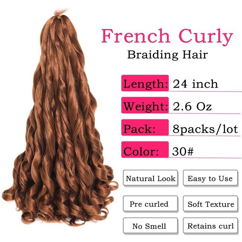 conrora French Curly Braiding Hair 24 Inch 8 Packs - Pre Stretched Bouncy Braiding Hair- Loose Wavy Synthetic Hair Extensions For Black Women (24 inch 8 packs, 30) - Image 3