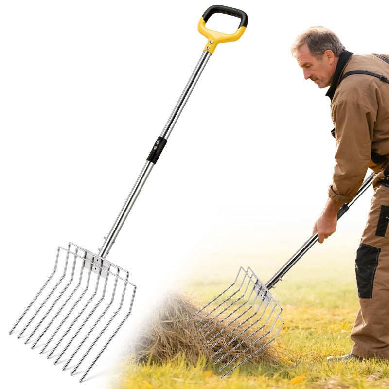 AugFir Pitchfork for Gardening, 50" Multifunctional Stainless Steel Garden Pitchfork with Handle, Suitable for Shoveling, Fertilizing, Transplanting, Mulching Garden Fork - 10 Tines - Image 1