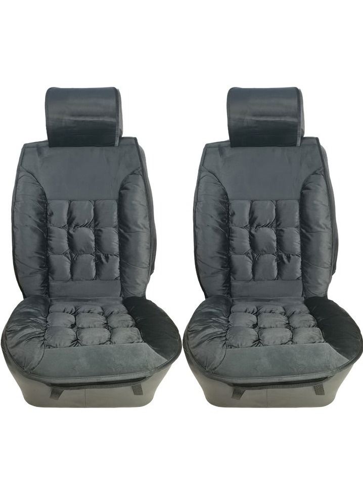 2 Pcs Set   Car Seat Cover, Car Seat Cushion Fabric Material, Black 5271BK - Image 1