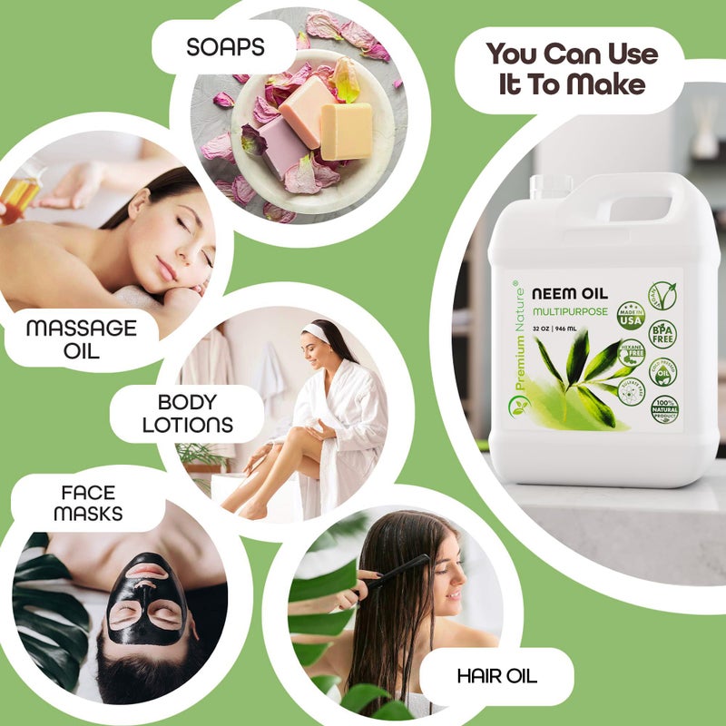 Premium Nature Organic Neem Oil for Skin and Hair Need Oil 100% Pure Cold Pressed for Essential Oil Mixing Neem Oils for Plants Neem Cake Massage Oil Neems Spray for Indoor Plants 32 oz - Image 5