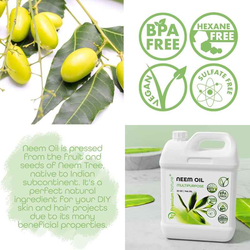 Premium Nature Organic Neem Oil for Skin and Hair Need Oil 100% Pure Cold Pressed for Essential Oil Mixing Neem Oils for Plants Neem Cake Massage Oil Neems Spray for Indoor Plants 32 oz - Image 3