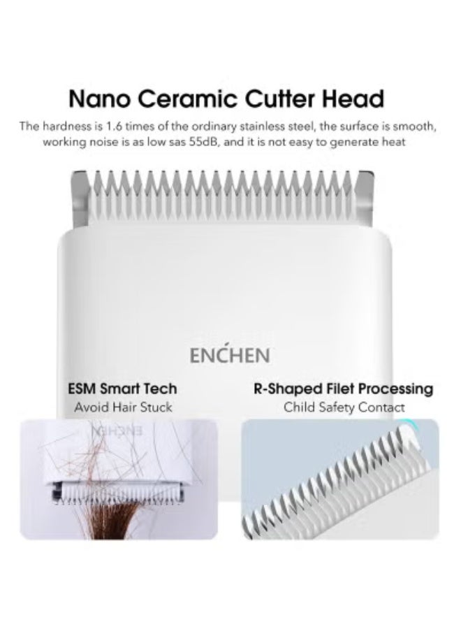 ENCHEN Professional Cordless Electric Hair Clippers for Men – USB Rechargeable Hair & Beard Trimmer with Adjustable Cutting Lengths (0.7–21mm), One-Button Length Lock, Quiet Motor, LED Display, Multipurpose Grooming Tool for Home Use (White) - Image 4