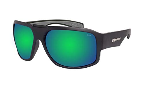 BOMBER MEGA Bomb M103GM Safety Sunglasses for Men with Matte Black frame Green Mirror Safety Sunglass lens NonSlip foam lining ANSI Z87 Compliant UV Protection M103GM - Image 1