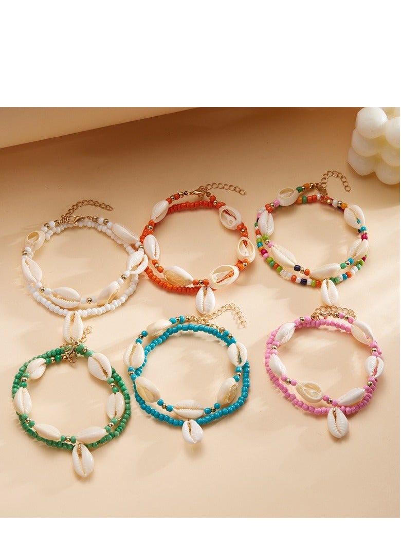 Bohemian style layered shell ankle chain for girls, high-end feeling, summer beach, rice bead shell ankle chain  - Image 2