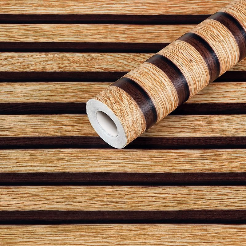 Nimbose® Vertical Black Lines Wood Wall Stickers for Wall Decor, Wooden Wallpaper for Walls Self-Adhesive Wall Paper for Home Kitchen Living Room & Bedroom (45x500 cm) - Image 1