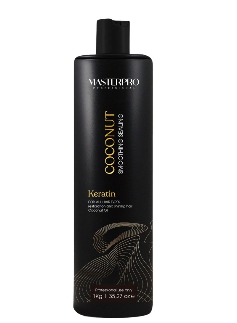 MASTERPRO PROFESSIONAL Brazilian Keratin Hair Treatment 1L | Anti Frizz Smoothing & Straightening Keratin Treatment | Coconut Protein Repair Formula | Salon Quality Long Lasting Soft Smooth Shiny Hair - Image 1