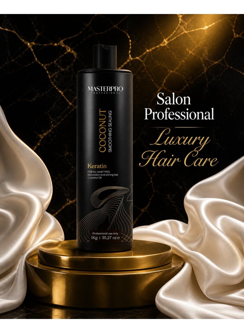MASTERPRO PROFESSIONAL Brazilian Keratin Hair Treatment 1L | Anti Frizz Smoothing & Straightening Keratin Treatment | Coconut Protein Repair Formula | Salon Quality Long Lasting Soft Smooth Shiny Hair - Image 2