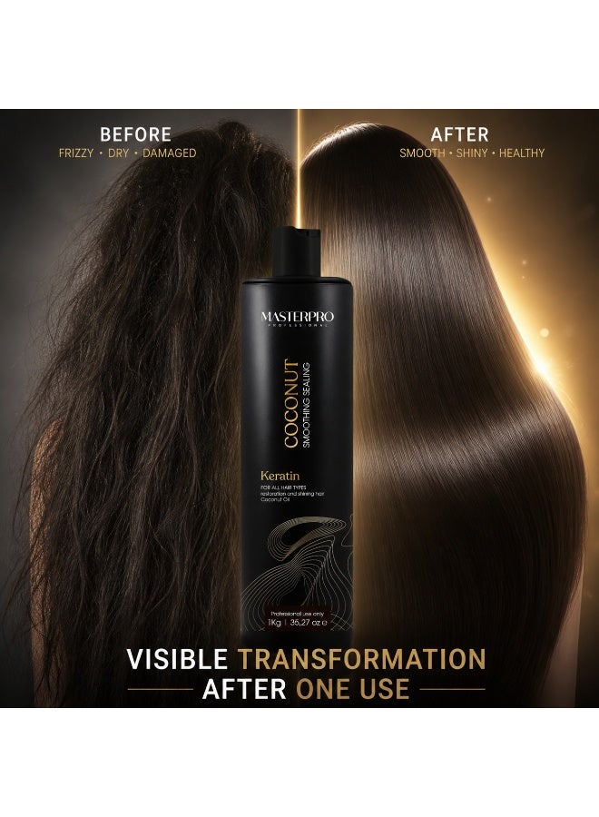 MASTERPRO PROFESSIONAL Brazilian Keratin Hair Treatment 1L | Anti Frizz Smoothing & Straightening Keratin Treatment | Coconut Protein Repair Formula | Salon Quality Long Lasting Soft Smooth Shiny Hair - Image 5