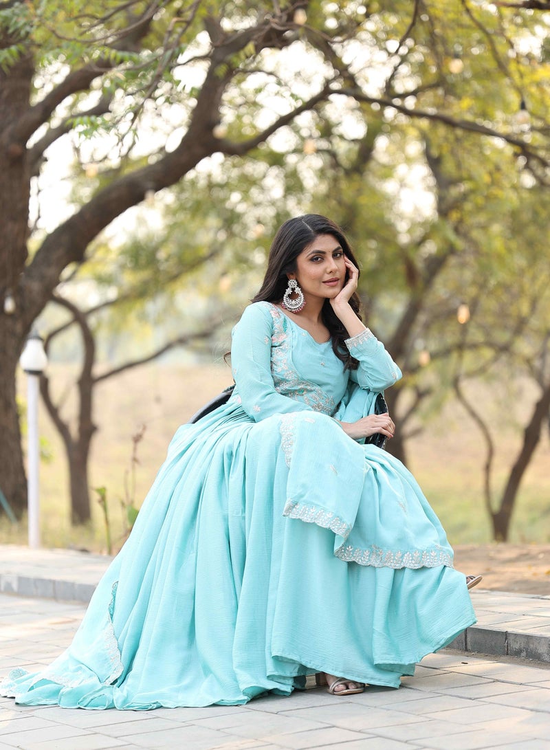 Super Asian "Luxury Chinnon Ensemble: Hand-Embroidered Gown & Dupatta Set"  - Image 2