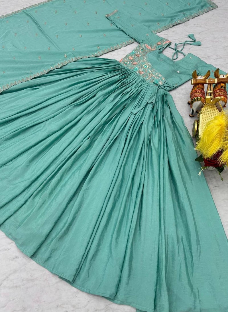 Super Asian "Luxury Chinnon Ensemble: Hand-Embroidered Gown & Dupatta Set"  - Image 3