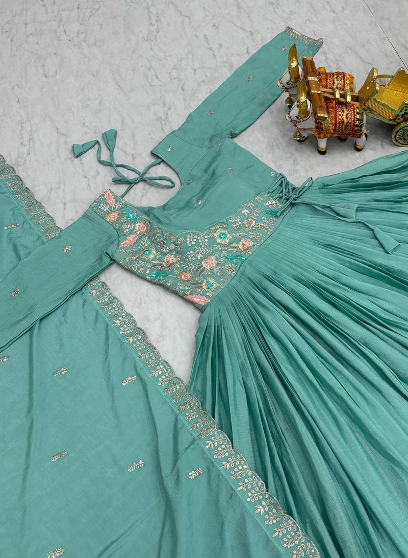 Super Asian "Luxury Chinnon Ensemble: Hand-Embroidered Gown & Dupatta Set"  - Image 4