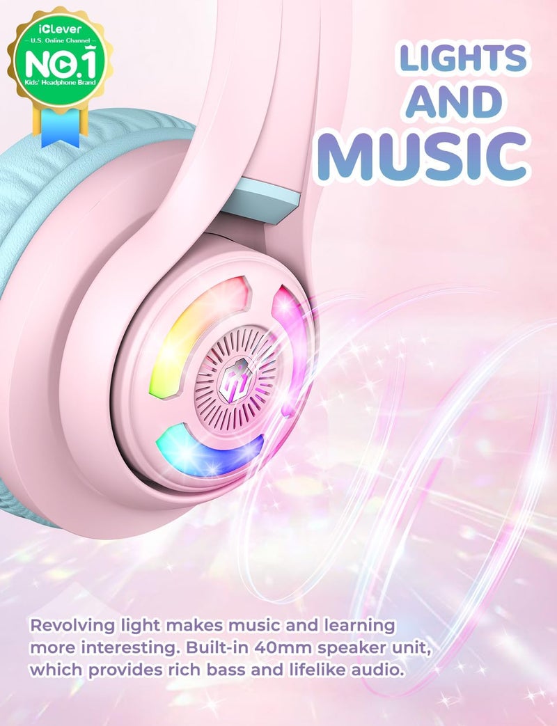 iClever All preference matching build Children's Bluetooth Headphones, Cat Ear Headphones for Girls, Adjustable Volume Control 74/85/94dB with Microphone for School/Tablet/Phone/PC Moisture wear upgraded quality - Image 2