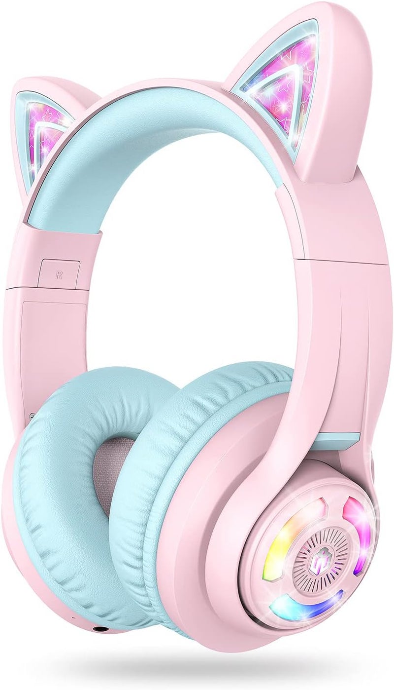 iClever All preference matching build Children's Bluetooth Headphones, Cat Ear Headphones for Girls, Adjustable Volume Control 74/85/94dB with Microphone for School/Tablet/Phone/PC Moisture wear upgraded quality - Image 1