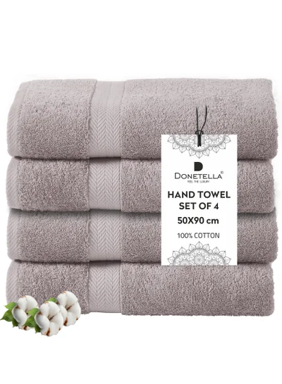 Donetella Premium 100 % Combed Cotton 4-Pcs Hand Towel Set (50 X 90 CM) 600 GSM Super Soft Hand Towel, Highly Absorbent, Quick Dry,Best Towel for Bathroom, Spa And Hotel,Violet Ice