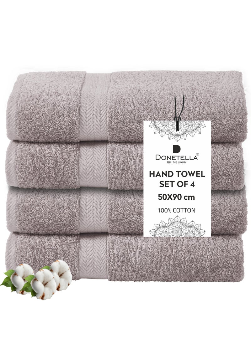 Donetella Premium 100 % Combed Cotton 4-Pcs Hand Towel Set (50 X 90 CM) 600 GSM Super Soft Hand Towel, Highly Absorbent, Quick Dry,Best Towel for Bathroom, Spa And Hotel,Violet Ice  - Image 1