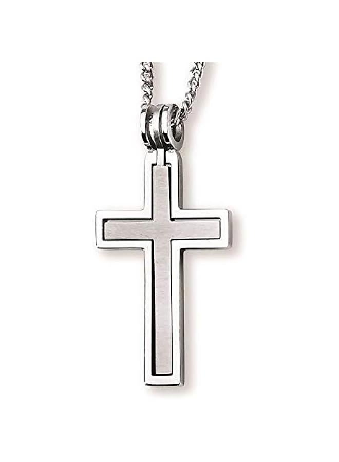 Arabest Boston Bay Men's Two-Piece Hinged 1.5 Cross Pendant – High Polish Frame with Matte Inner Cross in Waterproof 316L Stainless Steel on 24 Chain - Image 1