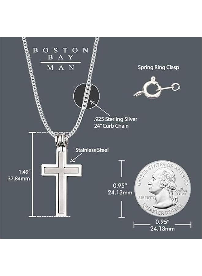 Arabest Boston Bay Men's Two-Piece Hinged 1.5 Cross Pendant – High Polish Frame with Matte Inner Cross in Waterproof 316L Stainless Steel on 24 Chain - Image 3