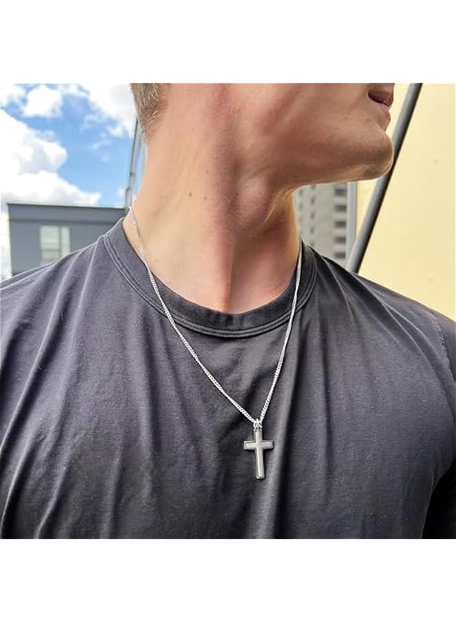 Arabest Boston Bay Men's Two-Piece Hinged 1.5 Cross Pendant – High Polish Frame with Matte Inner Cross in Waterproof 316L Stainless Steel on 24 Chain - Image 5
