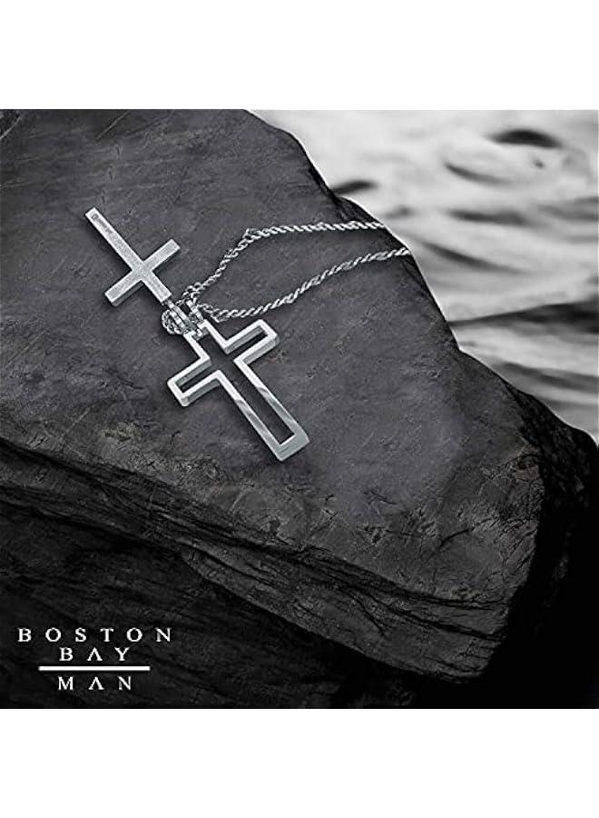 Arabest Boston Bay Men's Two-Piece Hinged 1.5 Cross Pendant – High Polish Frame with Matte Inner Cross in Waterproof 316L Stainless Steel on 24 Chain - Image 4