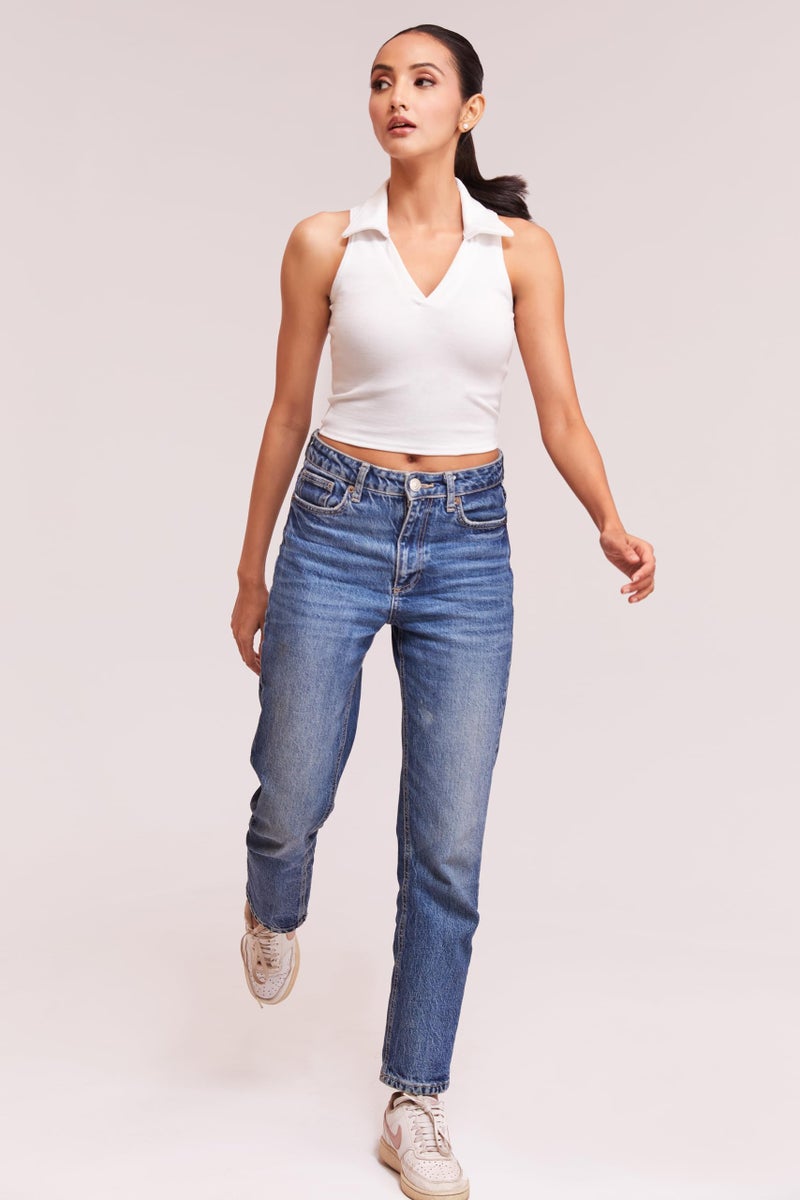 Berry&Bird BERRY BIRD® Stylish Sleeveless V-Neck Slim Fit Collar Ribbed Knit Tank Crop Tops for Women & Girls Beach and Gym Wear and Western Trendy Fashion White - Image 4