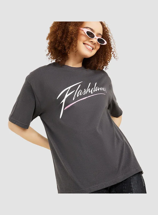 Styli Short Sleeves Flash Dance Slogan Oversized Tshirt