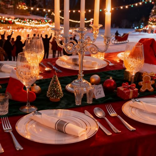 WDF 120PCS Plastic Christmas Plates White Silver Rim - Disposable Plates including 60PCS for Dinner 10.25inch, 60 Salad/Dessert Plates 7.5inch Heavy Duty Wedding - Image 5