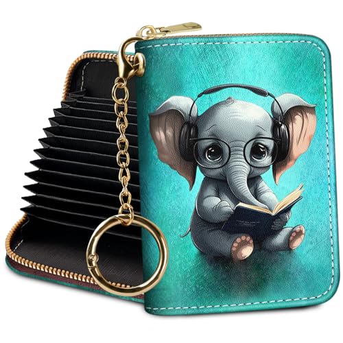Yonlevres RFID Wallet Women Credit Card Holder, Cute Elephant Small Wallet with Keychain Zipper, Leather Credit Card Wallets Card Organizer Case RFID Blocking Accordion Gift - Image 1