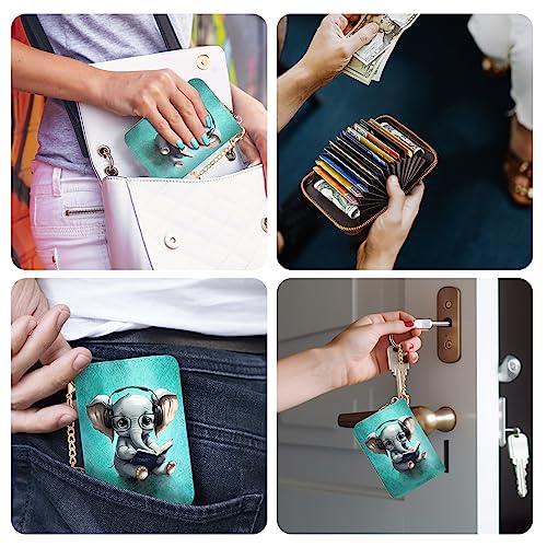 Yonlevres RFID Wallet Women Credit Card Holder, Cute Elephant Small Wallet with Keychain Zipper, Leather Credit Card Wallets Card Organizer Case RFID Blocking Accordion Gift - Image 3