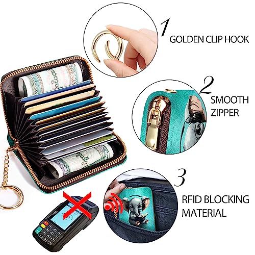Yonlevres RFID Wallet Women Credit Card Holder, Cute Elephant Small Wallet with Keychain Zipper, Leather Credit Card Wallets Card Organizer Case RFID Blocking Accordion Gift - Image 5