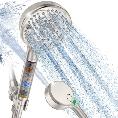 SunCleanse Filtered Shower Head with Handheld, 9-Spray Mode High Pressure Detachable Shower Head with Filters for Hard Water - Remove Chlorine Brushed - Image 1
