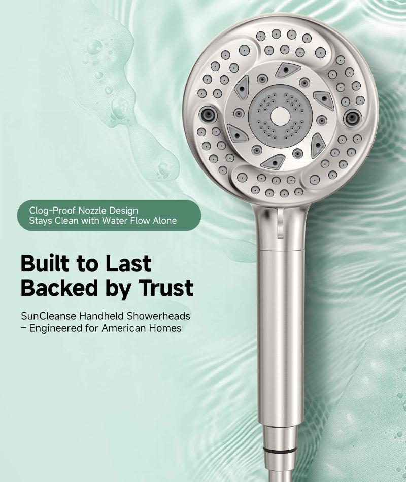 SunCleanse Filtered Shower Head with Handheld, 9-Spray Mode High Pressure Detachable Shower Head with Filters for Hard Water - Remove Chlorine Brushed - Image 5