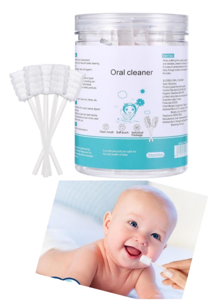 OASIS-TH 30pcs Oral Cleaner Toddler Oral Mouth Sponge Swabs Infant Tongue Cleaner Newborn Tongue Cleaner Oral Cleaning Tongue Brush Infant Tongue Wipes 0 - 36 Month  - Image 1