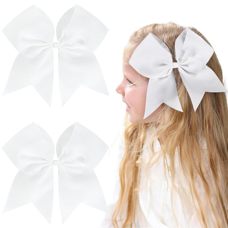 2PCS 8 Jumbo Cheer Bow Clip with Tails Oaoleer Large Cheerleading Hair Bows for Girls Teen Softball Cheerleader Outfit Uniform White