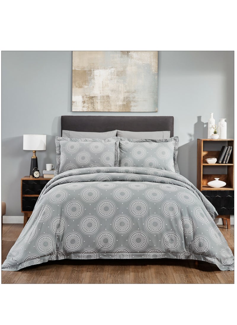 Donetella 4-Piece Duvet Cover Set Without Filler Cotton Grey/White Single Size  - Image 1